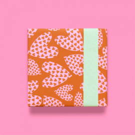 Cadeaupapier - Love Hearts - cognac/roze/mint - 30cm x 2m