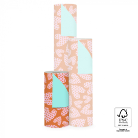 Cadeaupapier - Love Hearts - cognac/roze/mint - 30cm x 2m