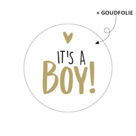 Cadeausticker - It's a boy - wit/zwart/goudfolie - 10 stuks