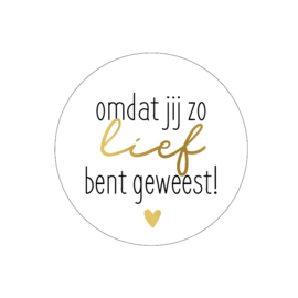 Cadeausticker - Omdat jij zo lief bent geweest! - wit/zwart/goud hartje - 10 stuks