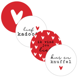 Cadeausticker - Ik vind jou lief - rood/wit - 12 stuks