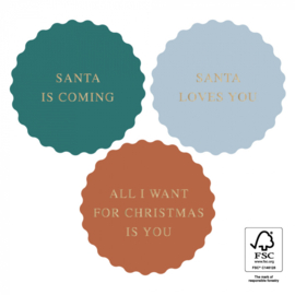Cadeausticker - Santa Love bright - multi tekst - 9 stuks