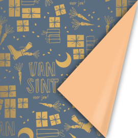 Cadeaupapier - Sint '23 - blauw/oranje - 50cm x 3m