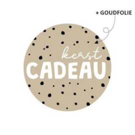 Cadeausticker  - kerst CADEAU - goudfolie/wit/zwart - 10 stuks
