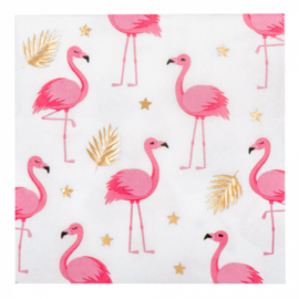Servetten - Flamingo wit/roze/goud - 12 stuks
