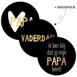 Cadeausticker - PAPA/vaderdag - zwart/wit/goudfolie - 9 stuks