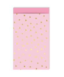 Cadeauzakje - Mini Hearts - pink/gold - 12x19cm - 5 stuks