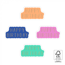 Cadeausticker - Happy Birthday - color/gold - 8 stuks