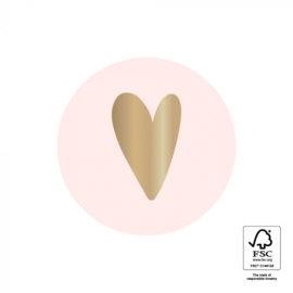 Cadeausticker - Heart Pastel Pink - roze/goud - 10 stuks