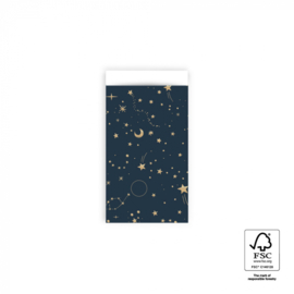 Cadeauzakje - Galaxy - blue/goudfolie - 7x13cm - 5 stuks