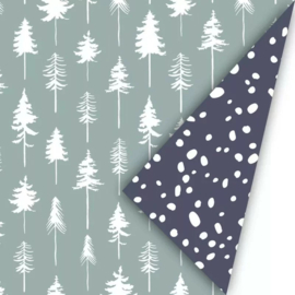 Cadeaupapier - Lovely Trees - ijsblauw/wit/diepblauw - 30cm x 2m