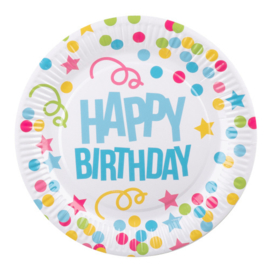 Bordjes - Happy Birthday Confetti - karton 23cm - 6 stuks