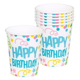 Feestbekers - Happy Birthday/confetti karton - 6 stuks