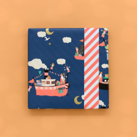 Cadeaupapier - Sint Pakjesboot - blue/fluor orange stripes - 50cm x 2m