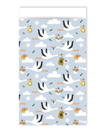 Cadeauzakje - Ooievaar - blauw - 17x25cm - 5 stuks