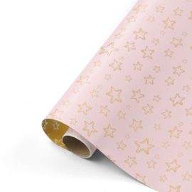 Cadeaupapier - Super Stars - roze/goud - 50cm x 3m