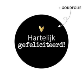 Cadeausticker - Hartelijk gefeliciteerd - zwart/wit - 10 stuks