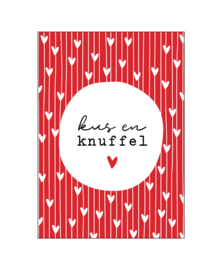 Ansichtkaart - Kus en knuffel - rood/wit - per stuk