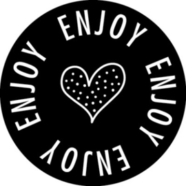 Cadeausticker - Enjoy dots heart - zwart/wit - 10 stuks