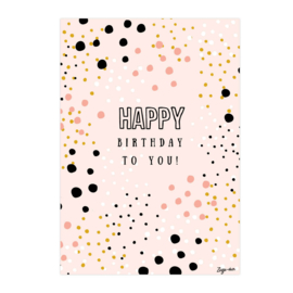 Ansichtkaart - Happy Birthday to you! roze - per stuk