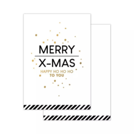 Minikaart - Merry X-mas - wit/zwart/goud - per stuk