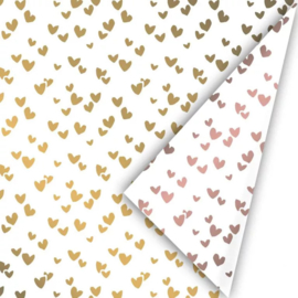 Cadeaupapier - Solo Hearts - goud/roze - 30cm x 2m