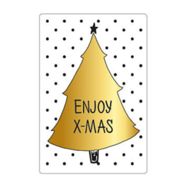 Cadeausticker - Enjoy X-mas kerstboom - wit/zwart/goud - 10 stuks