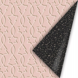 Cadeaupapier - Trees & Stars - roze/zwart - 50cm x 2m