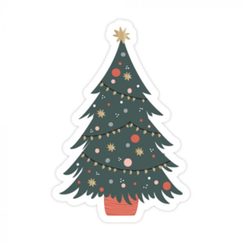 Cadeausticker - Kerstboom - goudfolie - 10 stuks