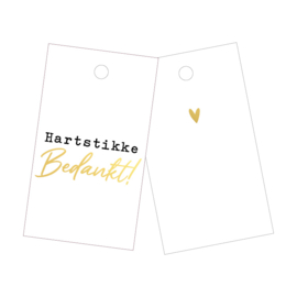 Cadeaulabel - Hartstikke Bedankt - wit/zwart/goud - per stuk