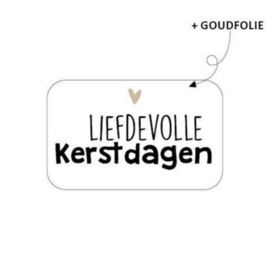 Cadeausticker - Liefdevolle Kerstdagen - wit/zwart/goudfolie hartje - 10 stuks
