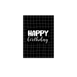 Minikaart - Happy Birthday - zwart/wit - per stuk