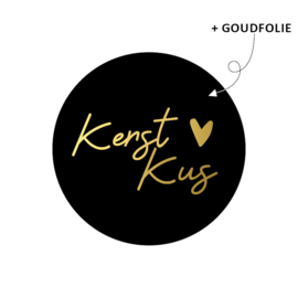 Cadeausticker - Kerst Kus - zwart/goud - 10 stuks