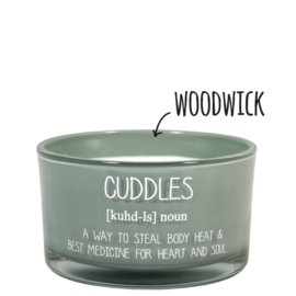 Soja geurkaars - Cuddles / minty bamboo (woodwick)