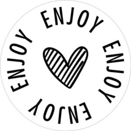 Cadeausticker - Enjoy stripe heart - wit/zwart - 10 stuks