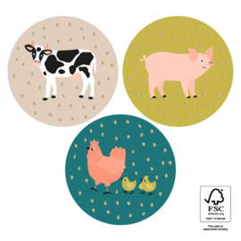 Cadeausticker - Farm Animals Happy/Gold - 9 stuks