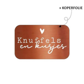 Cadeausticker - Knuffels & Kusjes/rechthoek - koperfolie/wit - 10 stuks