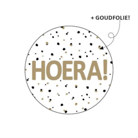 Cadeausticker - Hoera! - wit/zwart/goud - 10 stuks