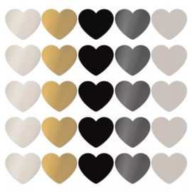 Cadeausticker - Hearts chique - goud/zwart/grijs - 10 stuks