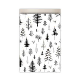 Cadeauzakje - Tree Diversity - zwart/wit - 17x25cm - 5 stuks