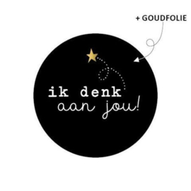Cadeausticker - Ik denk aan jou! - zwart/wit/goud - 10 stuks