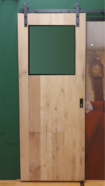 Schuifdeur eiken met glas in stalen frame