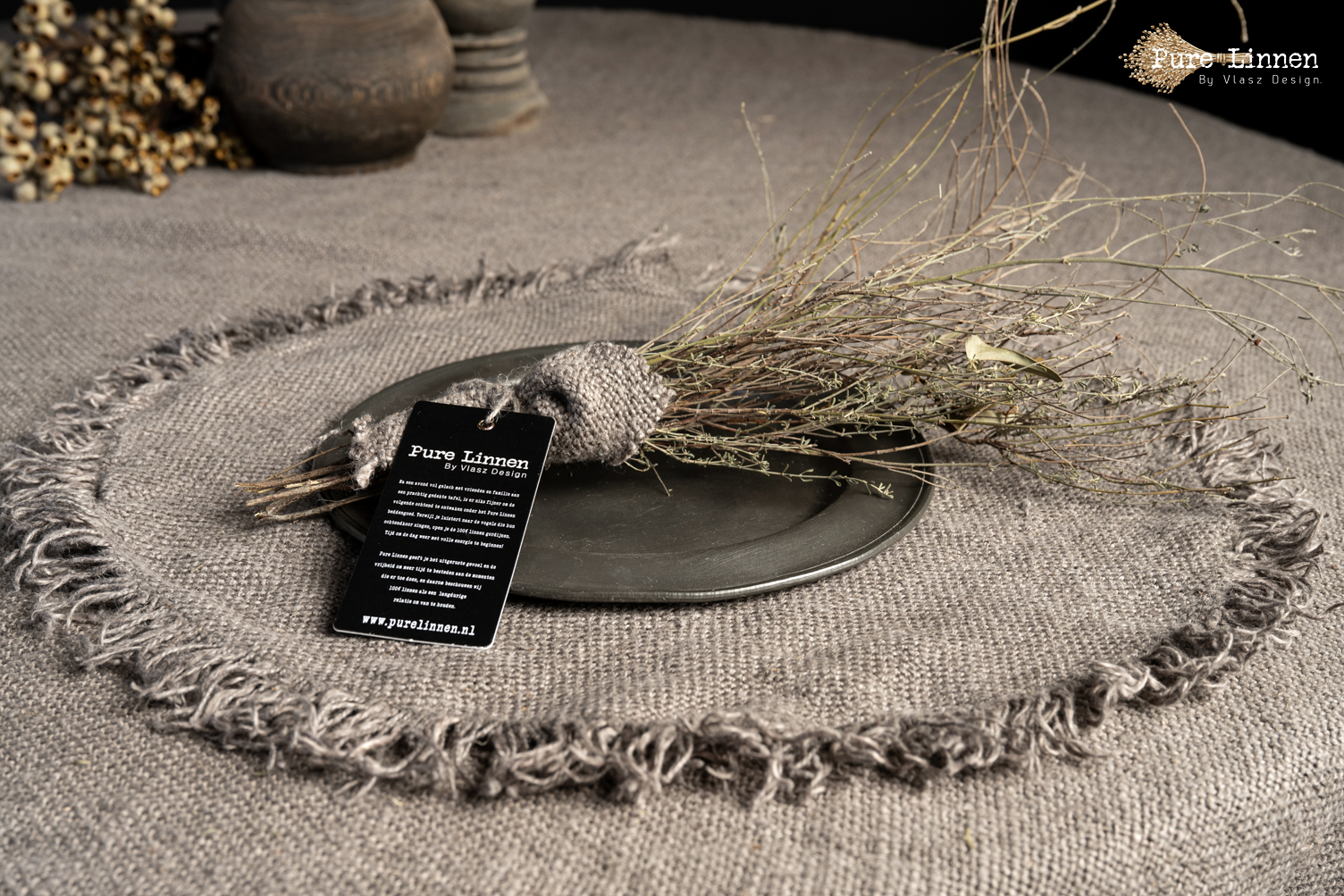 placemats  Rond  100% linnen "Mara"  grey