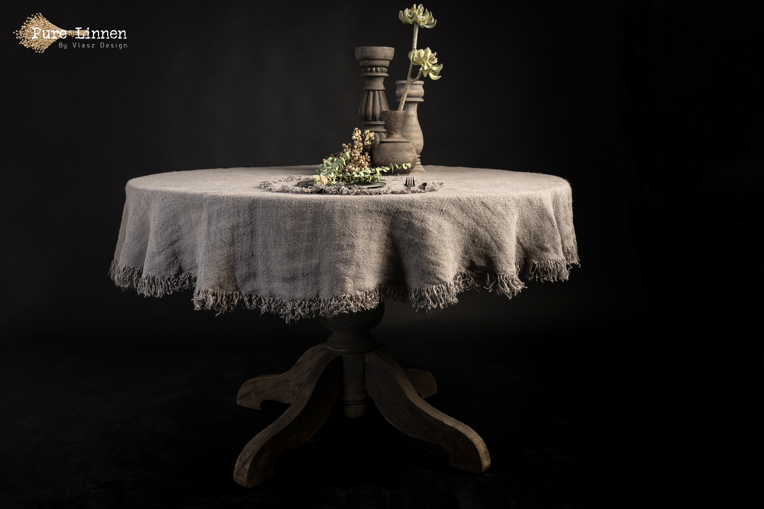 Tafelkleed Rond  100% linnen "Sora" Grey