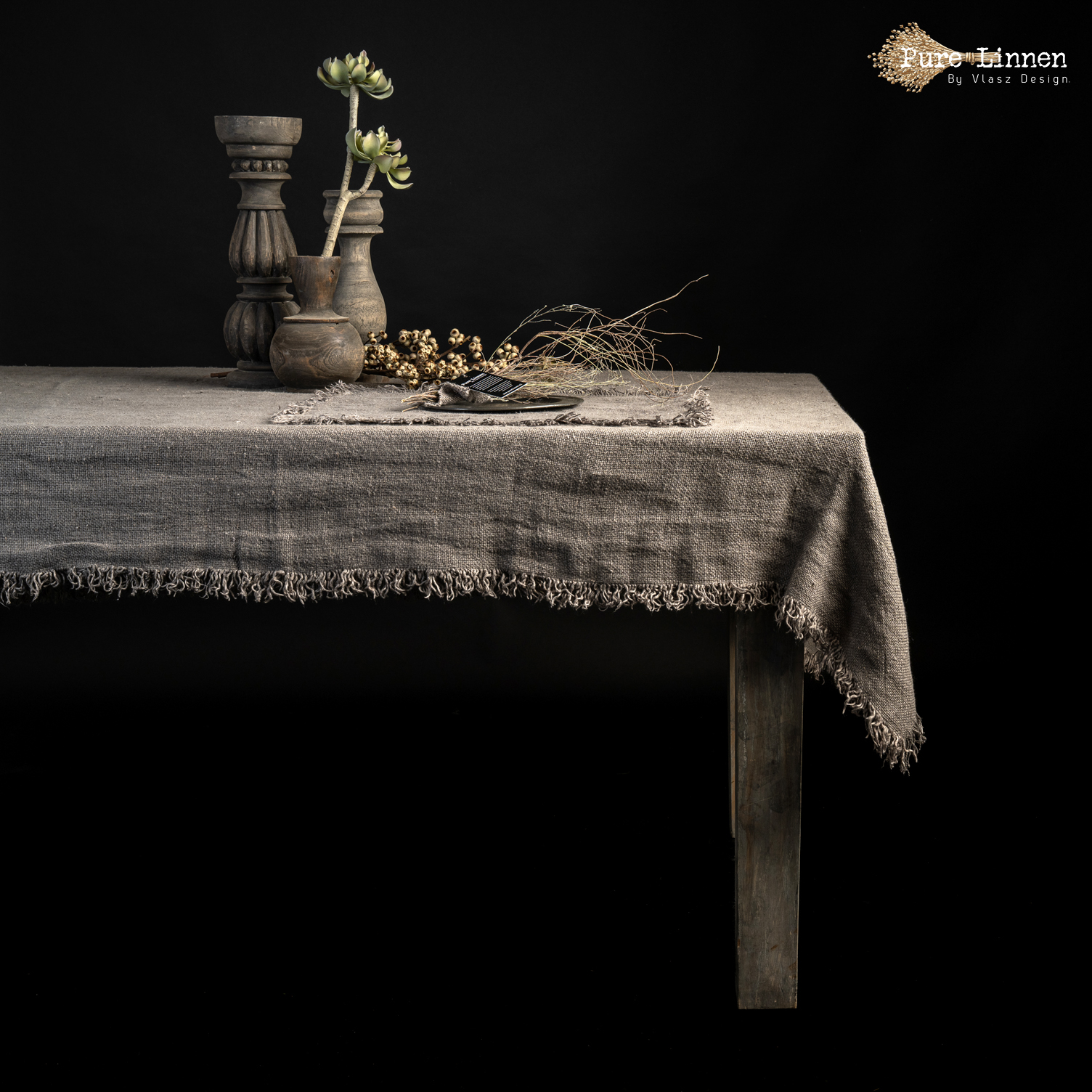 Tafelkleed Recht 100% linnen  "Hadassa"  Grey