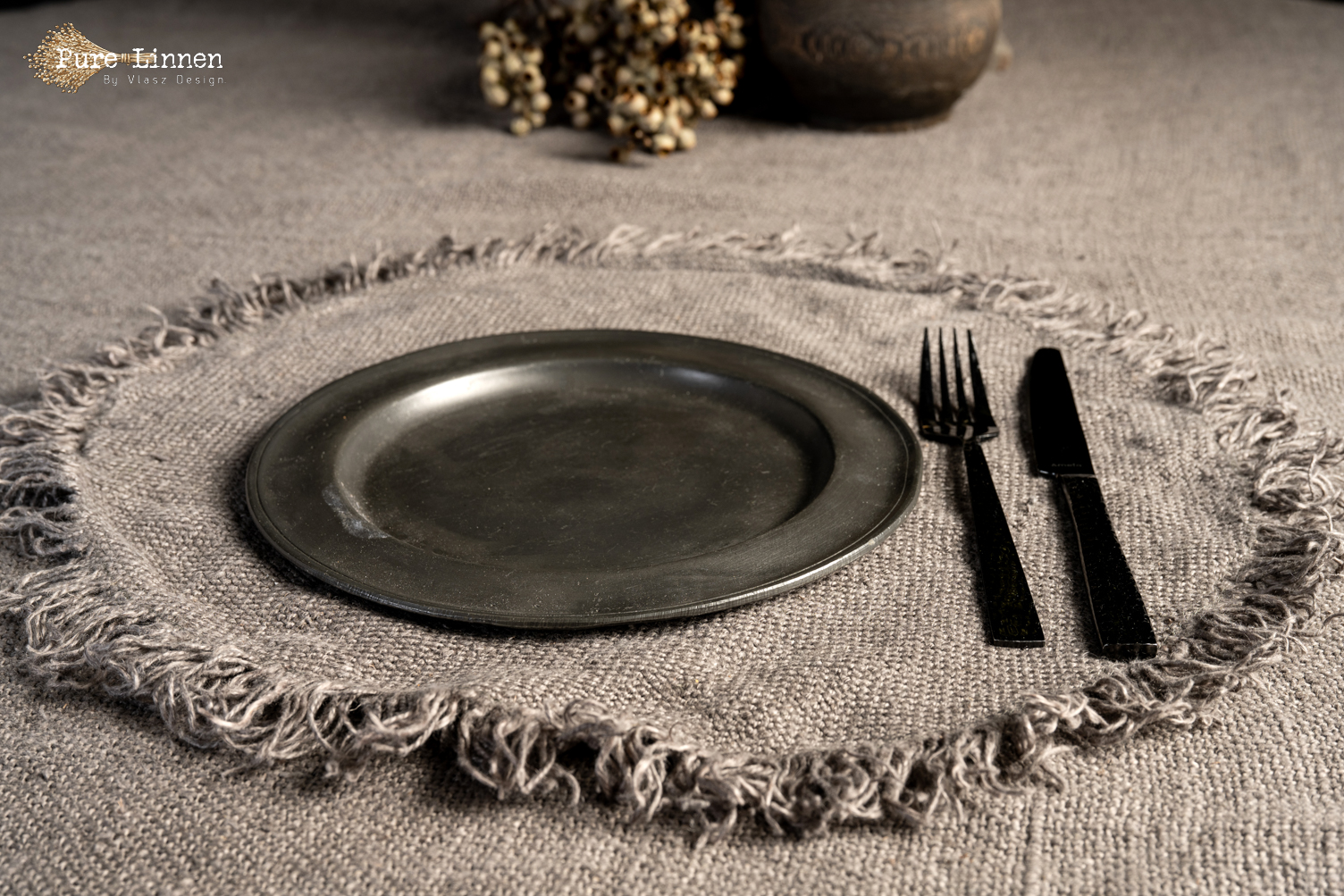 placemats  Rond  100% linnen "Mara"  grey