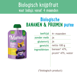 Mamuko biologische banaan en pruimen puree 4+ mnd