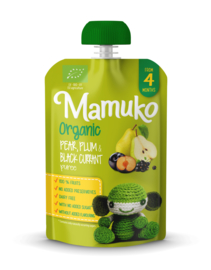 Mamuko biologische peer, pruim en zwarte bessen puree 4+ mnd