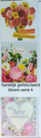 3 stuks wenskaart vierkant hartelijk gefeliciteerd bloem met envelop keuze uit 10 series klik hier voor de andere series