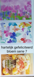 3 stuks  wenskaart hartelijk gefeliciteerd bloem met envelop keuze uit 10 series klik hier voor de andere series